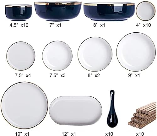 Elegant Dinnerware Set Dinner Plates Bowls Set 31/54 Pieces Fine Porcelain Dinnerware Set, Nordic White European-Style Penh Tableware Set Service For 6-10,54Pieces
