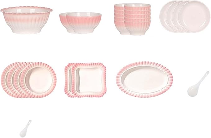Pink White Gradient Dinnerware Set Plates Bowls Dishes Service Porcelain Dinnerware Set Elegant Dinner Plates Pasta Bowls Salad Plates Dessert Bowls Tableware Set