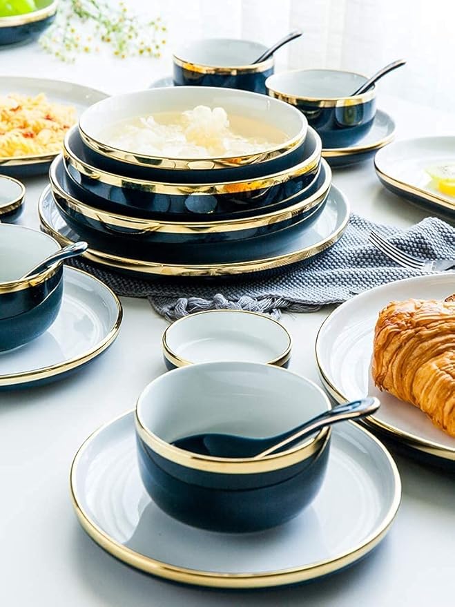Elegant Dinnerware Set Dinner Plates Bowls Set 31/54 Pieces Fine Porcelain Dinnerware Set, Nordic White European-Style Penh Tableware Set Service For 6-10,54Pieces