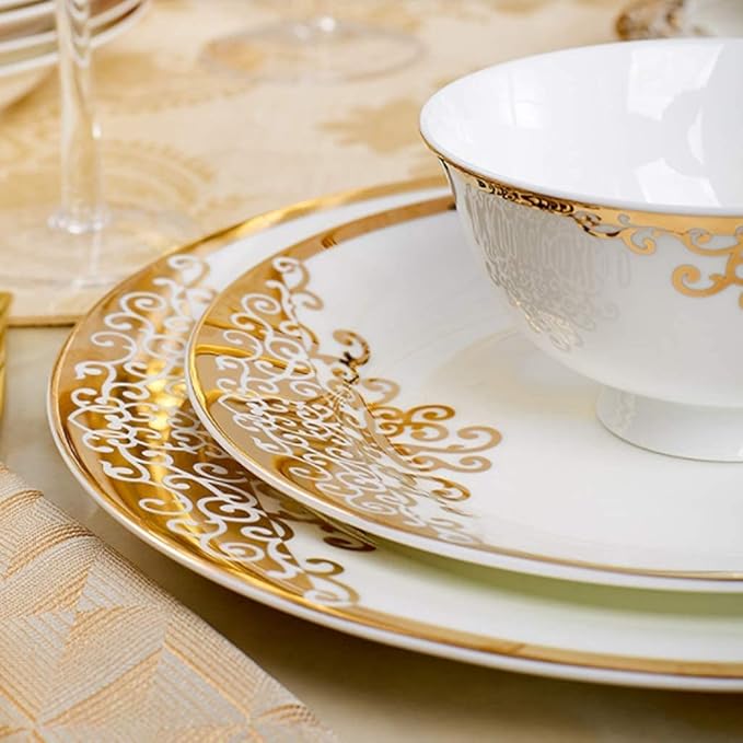 Ceramics Dinnerware Set with 48-Piece,Bowl/Dish/Spoon|Bone China Dinner Sets, European Style Porcelain Combination Set,White Plates
