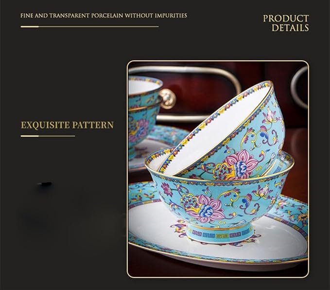 European Palace Blue Bone China Dinnerware Set 80 Pieces of Light Luxury Gold Rim Enameled Ceramic Tableware Bowl and Plate Set Housewarming Gifts, size