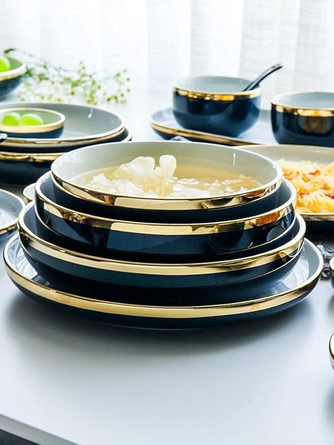 Elegant Dinnerware Set Dinner Plates Bowls Set 31/54 Pieces Fine Porcelain Dinnerware Set, Nordic White European-Style Penh Tableware Set Service For 6-10,54Pieces