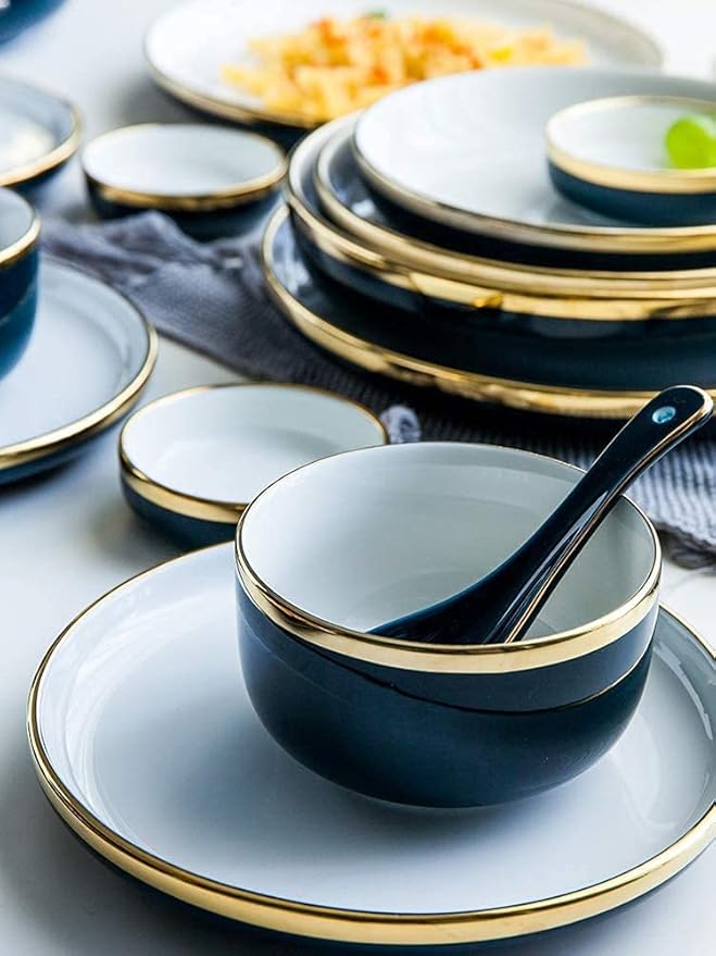 Elegant Dinnerware Set Dinner Plates Bowls Set 31/54 Pieces Fine Porcelain Dinnerware Set, Nordic White European-Style Penh Tableware Set Service For 6-10,54Pieces