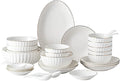 Stylish Dinner Set for Restaurant and Home, 32-Piece White Dinnerware Sets, Modern European Dinner Plate and Bowl Set, Table Service for 6-8, High-End Tableware Set