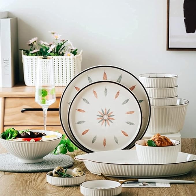 38 Pcs Dinnerware Sets, Chinese Style Porcelain Tableware Set with Plates and Bowls, White Ceramic Dinner Set for Home Kitchen and Dinning, Microwave and Dishwasher Safe, (White 23pcs)