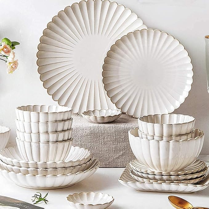 26 Pcs Dinnerware Sets, Porcelain Tableware Set with Plates and Bowls, White Ceramic Dinner Set for Home Kitchen and Dinning, Microwave and Dishwasher Safe, Service (White 26pcs)