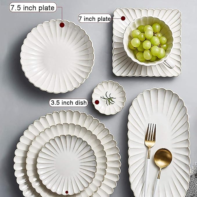 26 Pcs Dinnerware Sets, Porcelain Tableware Set with Plates and Bowls, White Ceramic Dinner Set for Home Kitchen and Dinning, Microwave and Dishwasher Safe, Service (White 26pcs)