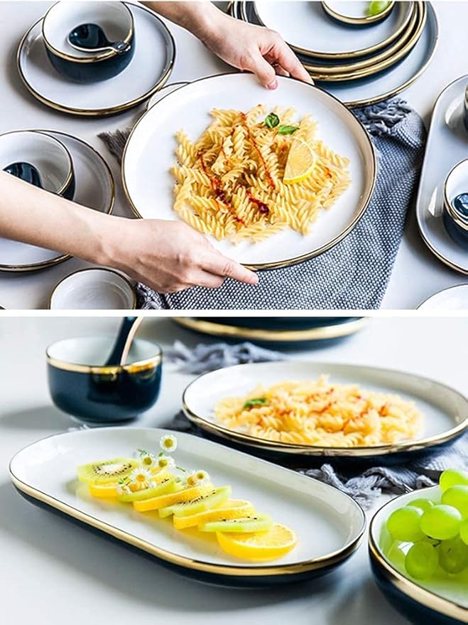 Elegant Dinnerware Set Dinner Plates Bowls Set 31/54 Pieces Fine Porcelain Dinnerware Set, Nordic White European-Style Penh Tableware Set Service For 6-10,54Pieces
