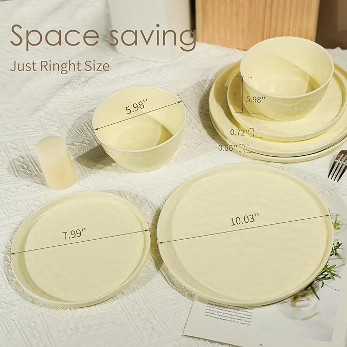 Plates and Bowls Sets, 12 Pieces Ceramic Dinnerware Sets, Highly Chip and Crack Resistant, Service for 4, Cream
