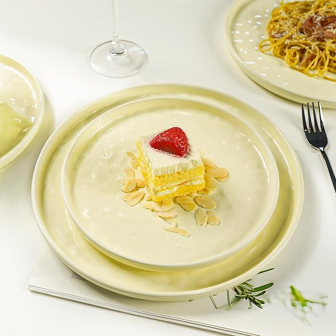 Plates and Bowls Sets, 12 Pieces Ceramic Dinnerware Sets, Highly Chip and Crack Resistant, Service for 4, Cream