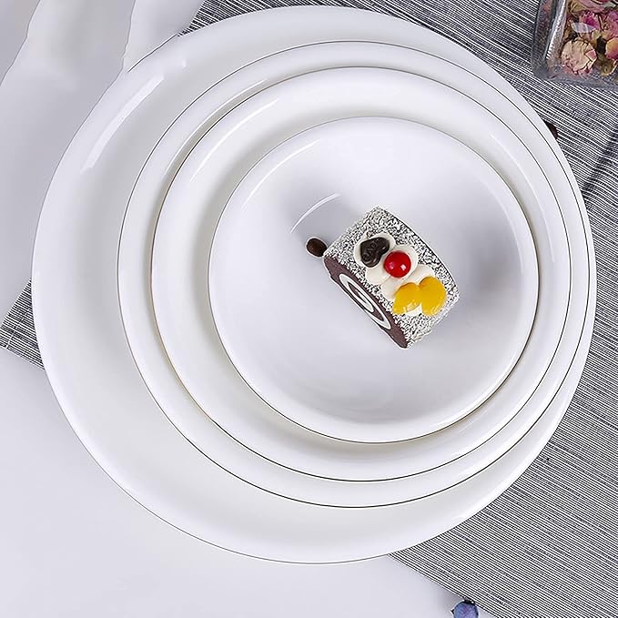 Dinnerware Set, Porcelain Fine Bone China Round Kitchen Dinner Dining White Tableware Combi-Set with Cereal Noodle Bowls Soup Plates Microwave and Oven Safe,