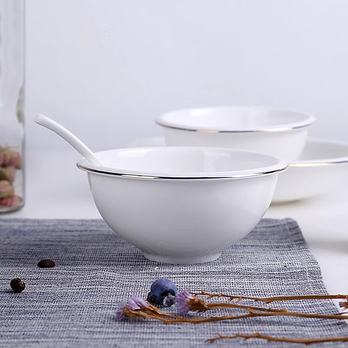 Dinnerware Set, Porcelain Fine Bone China Round Kitchen Dinner Dining White Tableware Combi-Set with Cereal Noodle Bowls Soup Plates Microwave and Oven Safe,