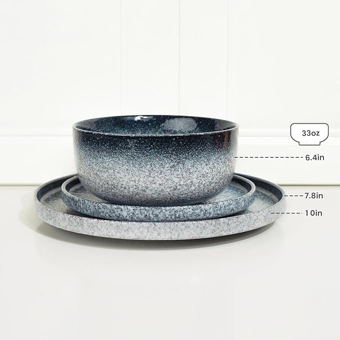 Ceramic Dinnerware Sets, 12 Pieces Plates and Bowls Sets, Chip and Crack Resistant, Service for 4, Marble