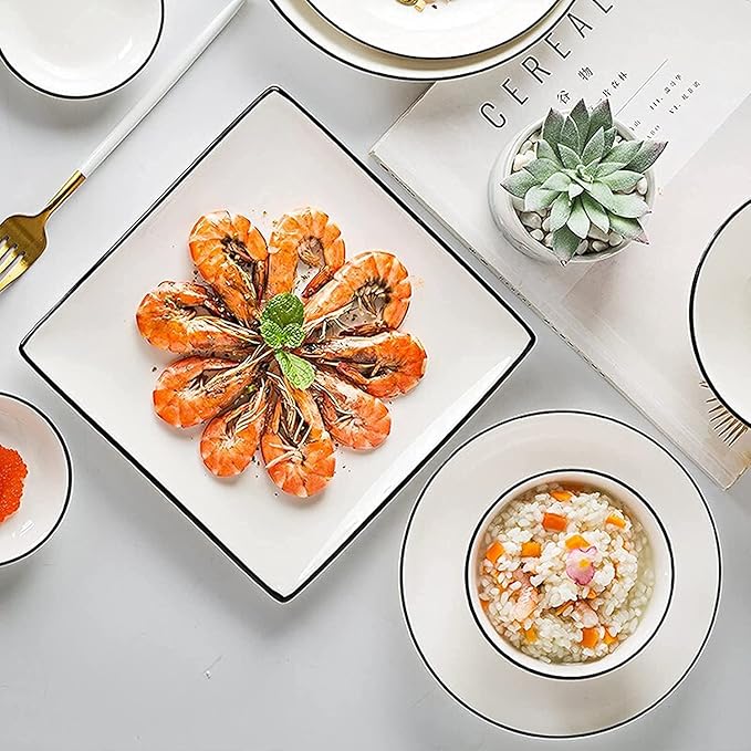 Dining Plate Set 56-Piece White Dinnerware Sets Modern European Dinner Plate and Bowl Set Table Service for 10-12 High-end Tableware Set