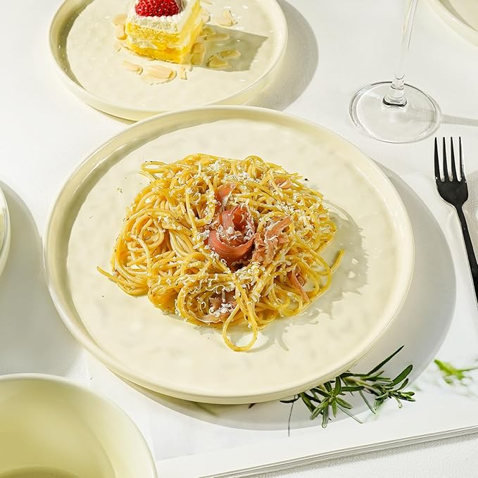 Plates and Bowls Sets, 12 Pieces Ceramic Dinnerware Sets, Highly Chip and Crack Resistant, Service for 4, Cream