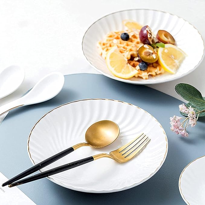 Stylish Dinner Set for Restaurant and Home, 32-Piece White Dinnerware Sets, Modern European Dinner Plate and Bowl Set, Table Service for 6-8, High-End Tableware Set