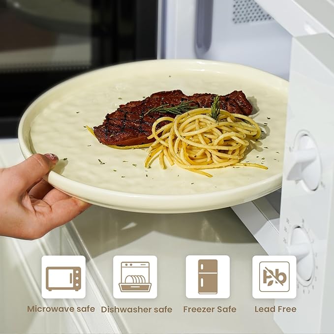 Plates and Bowls Sets, 12 Pieces Ceramic Dinnerware Sets, Highly Chip and Crack Resistant, Service for 4, Cream