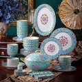European Palace Blue Bone China Dinnerware Set 80 Pieces of Light Luxury Gold Rim Enameled Ceramic Tableware Bowl and Plate Set Housewarming Gifts, size