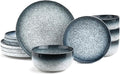 Ceramic Dinnerware Sets, 12 Pieces Plates and Bowls Sets, Chip and Crack Resistant, Service for 4, Marble
