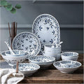 Dining Plate Set Ceramics Dinner Sets Blue and White Porcelain Porcelain Dinnerware Set of 45 | Simplicity Cereal Bowl and Steak Plate Set,A